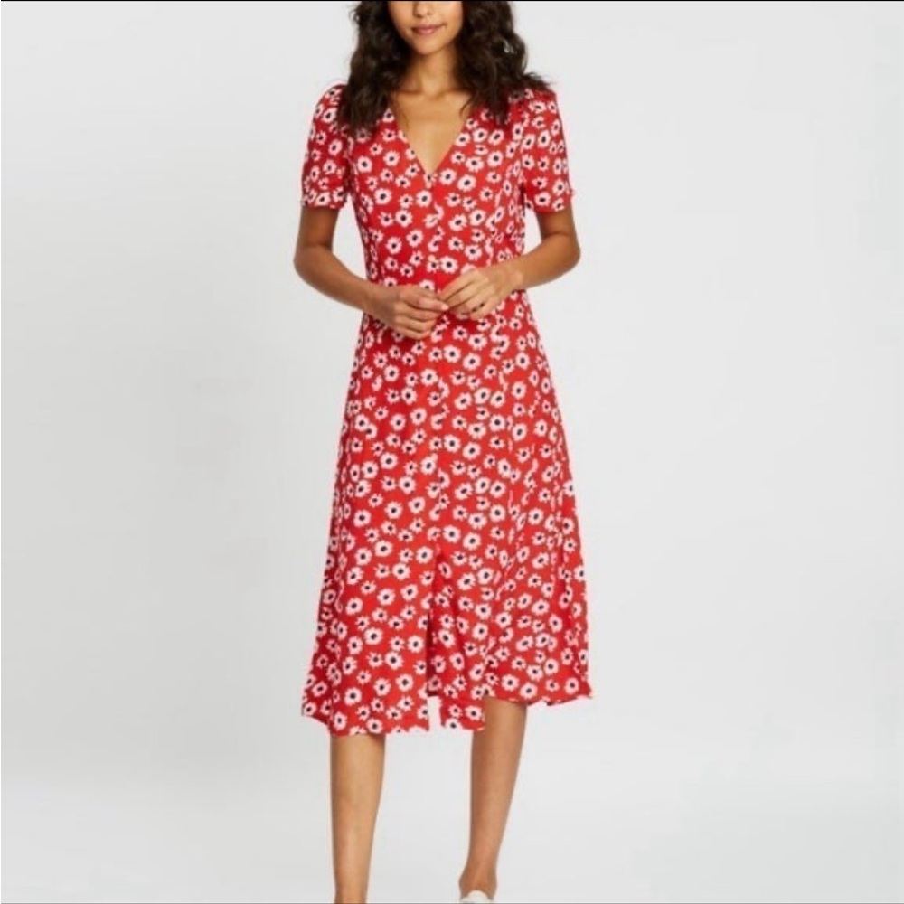 Gap Red White Floral Lined Button Down Dress Sz 14